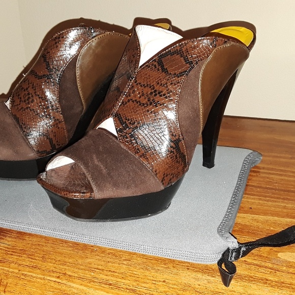Brown suede and snake skin look slip ons - Picture 2 of 3